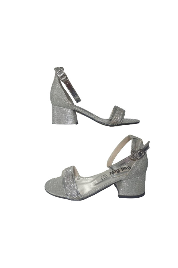 Kids Girls' Silver Single Strap Thick Heeled Sandals Shoes Ank235-978