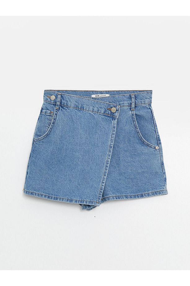 LCW Jeans Kadın Standart Fit Düz Jean Şort Etek - 1