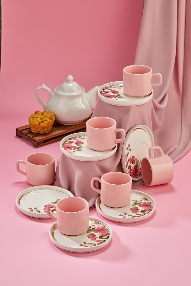 Sunum Tabaklı 12 Parça 6 Kişilik Çay Ve Kahve Fincan Takımı, Çay Ve Kahve Seti - 1