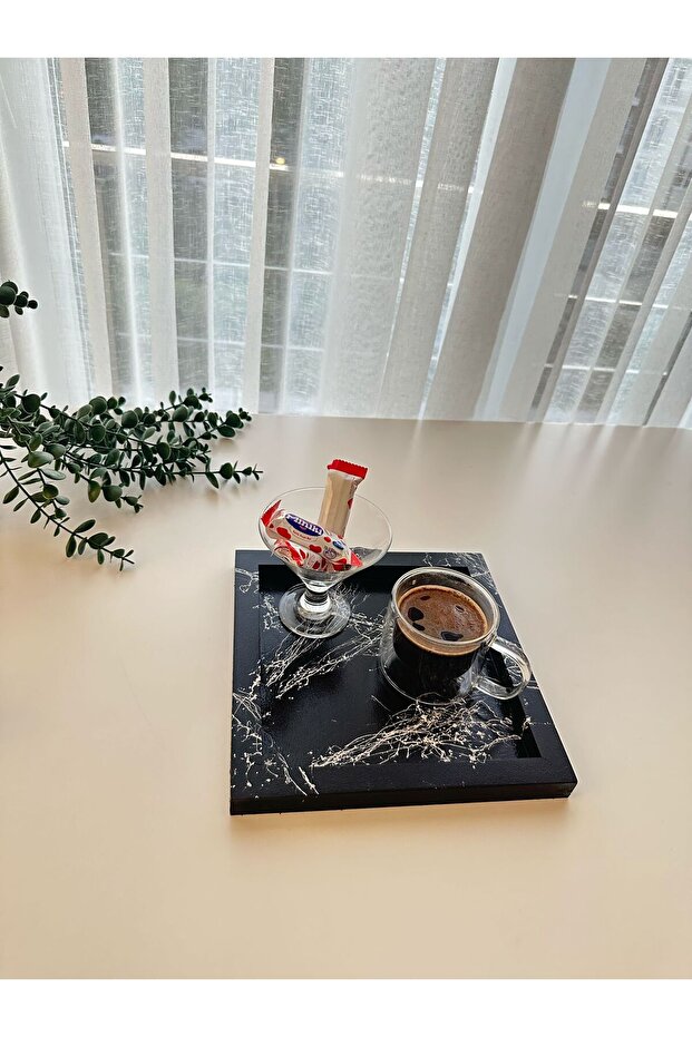 ديكور منقوش بالرخام الأسود / حامل عرض / صينية / منظم - 2