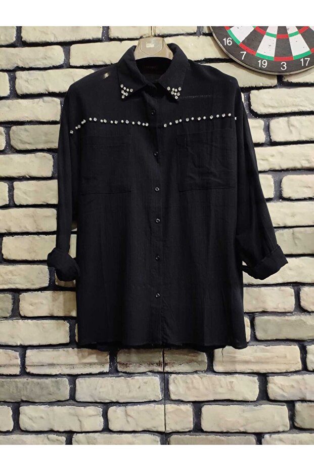 taşlı keten gömlek - 3