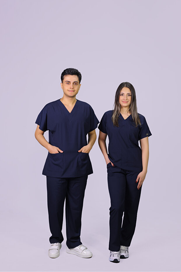 Unisex Navy Blue Classic Leg Lycra Doctor Nurse Jersey Medical Jersey Surgical Suit Thin Fabric