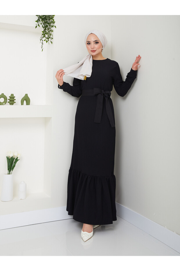 Women's Skirt Frilly Crew Neck Belted Dress