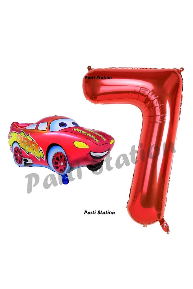 Cars Cars Balloon Concept 7 Years Old Balloon Lightning Mcqueen Balloon and Red Number Balloon Birthday Set