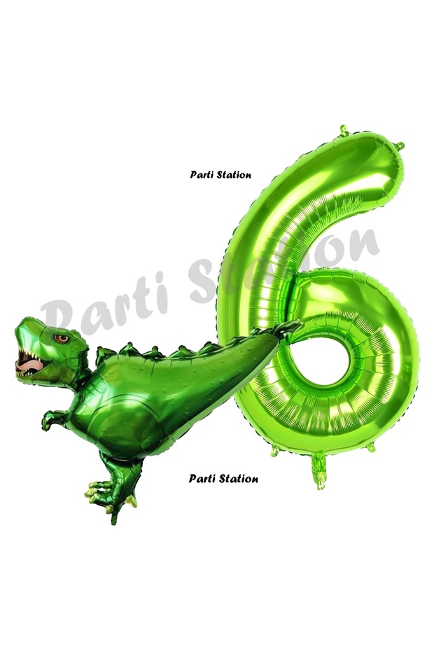 T-Rex Dinosaur Concept 6 Year Old Balloon Set Dinosaur Balloon and Green Number Balloon Birthday Set