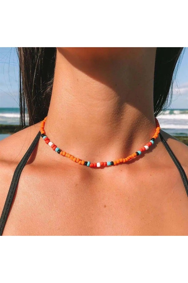 Orange and Red Turquoise Sand Detailed Summer Necklace