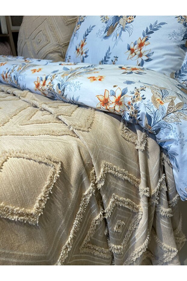 Double Duvet Cover, Elastic Sheet, Pillowcase, Pique Set 7 Pieces