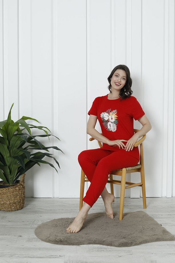 Yazlık Slogan Çiçekli  Pijama Takım - 8