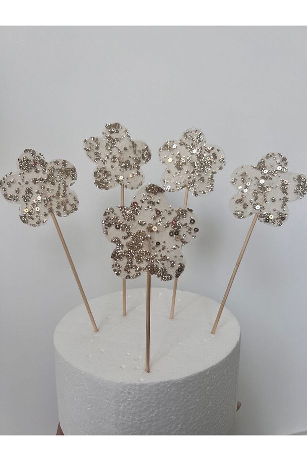 Pullu Çiçek Pasta Süsü / Cupcake süsü - 5 adet - 2