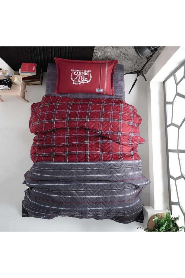 Ranforce 100% Pamuk Tek Kişilik Dört Mevsim Set Campus V1 Bordo - 1