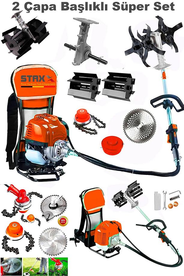Benzinli 14HPX Çim Çayır Ot Biçme Bahçe Bakımı Sırt Tipi Tırpan + 2'li Süper Set Çapa Başlığı - 3