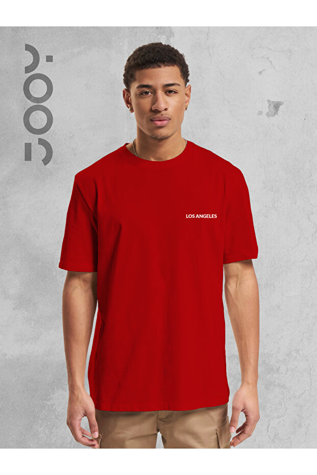 Los Angeles Printed Wide Fit Oversize Red T-Shirt