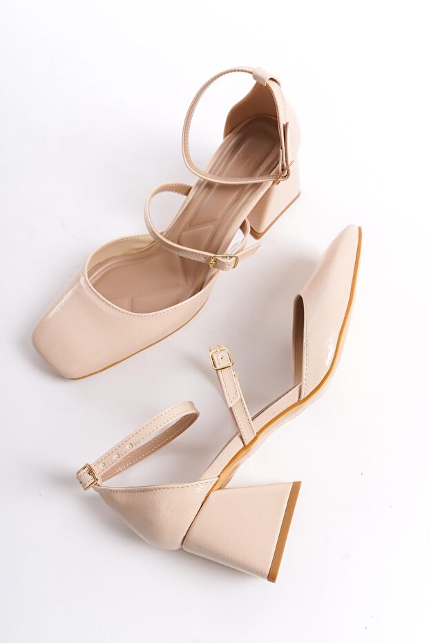 Sigva Mary Jane Summer Nude Patent Leather Thick Heeled Strappy Shoes