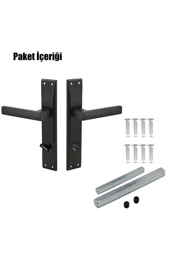 Kare Aynalı Kapı Kolu Wc Sağ Siyah / 40mm Oda Kapı Kilidi Siyah - Tam Set - 5
