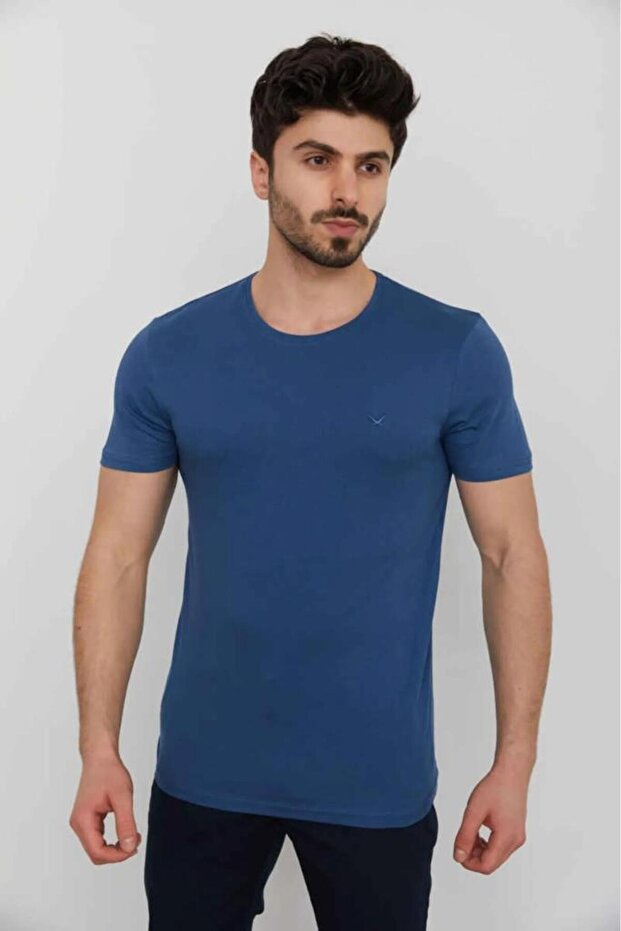 Men's 100% Cotton Summer Crew Neck Short Sleeve Plain Men's T-Shirt 4623 Indigo
