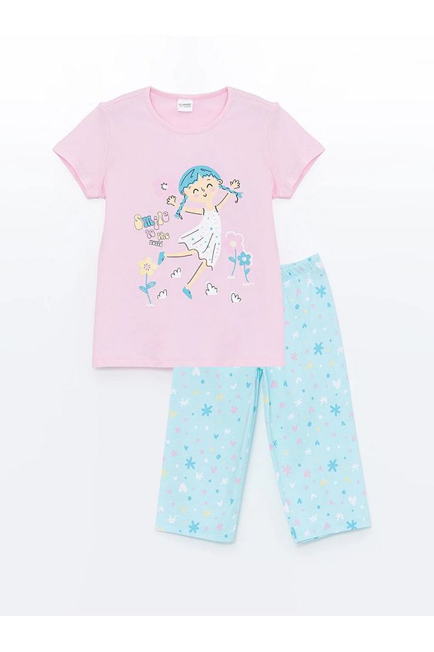 LCW DREAM Bisiklet Yaka Baskılı Kısa Kollu Kız Çocuk Pijama Takımı - 1