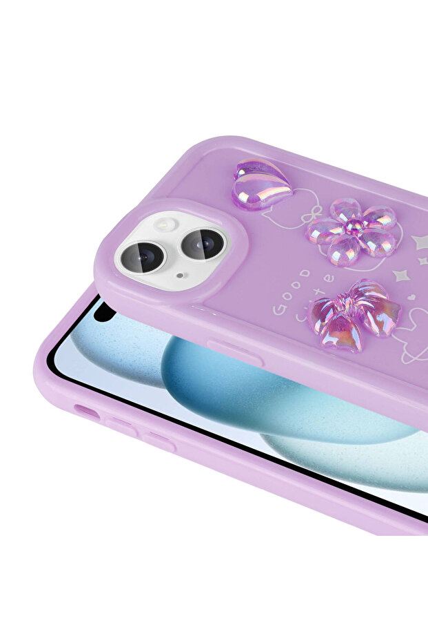 iPhone 14 Plus Compatible Shiny Zore Toys Silicone Case with Embossed Figure-White - 3