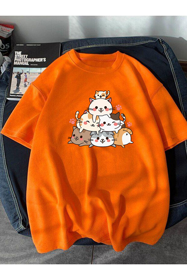 Unisex Cat Baskılı Tshirt - 1