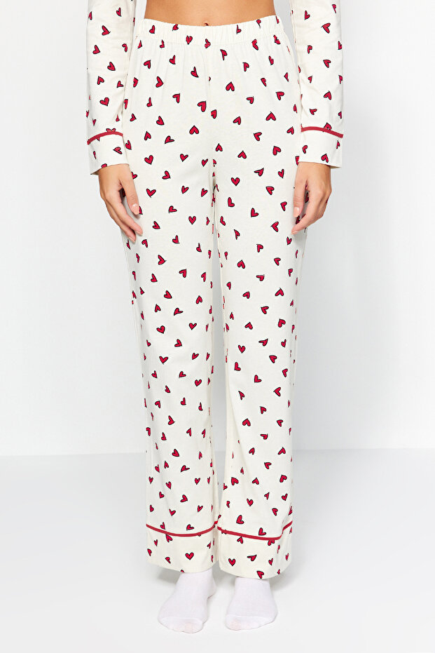 Bej %100 Pamuklu Kalpli Biyeli Örme Pijama Takımı THMAW24PT00103 - 6