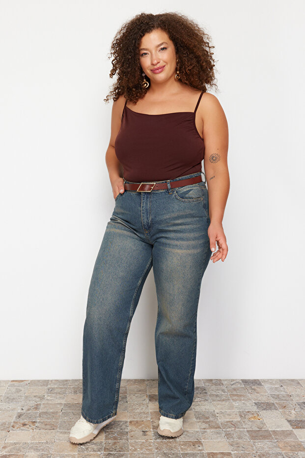 Mavi Yüksek Bel Soluk Efekt Vintage Yıkama Straight Fit %100 Pamuk Non-Stretch Jeans TBBSS24CJ00042 - 8