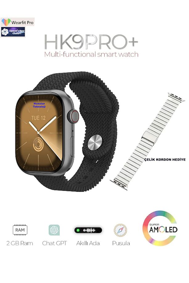 ANDROİD-İOS UYUMLU BİLDİRİMLERİ GÖREBİLİR VE KONUŞABİLİME Hk 9 Pro PLUS Akıllı Saat (Amoled Ekran) - 6