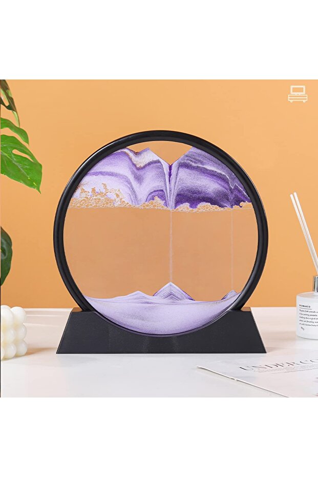 Mor Dekoratif Yuvarlak Kum Saati Hediyelik 3d Hareketli Kum Saati Derin Beyaz Çerçeve - 3