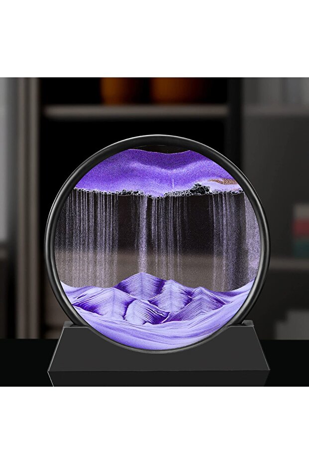 Mor Dekoratif Yuvarlak Kum Saati Hediyelik 3d Hareketli Kum Saati Derin Beyaz Çerçeve - 6