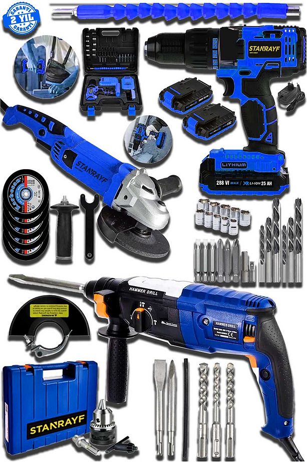 Alman 3 lü Set 298 V Şarjlı Matkap 9200 w Kırıcı Delici Hilti 7200 W Taşlama Sprel Makinesi - 3