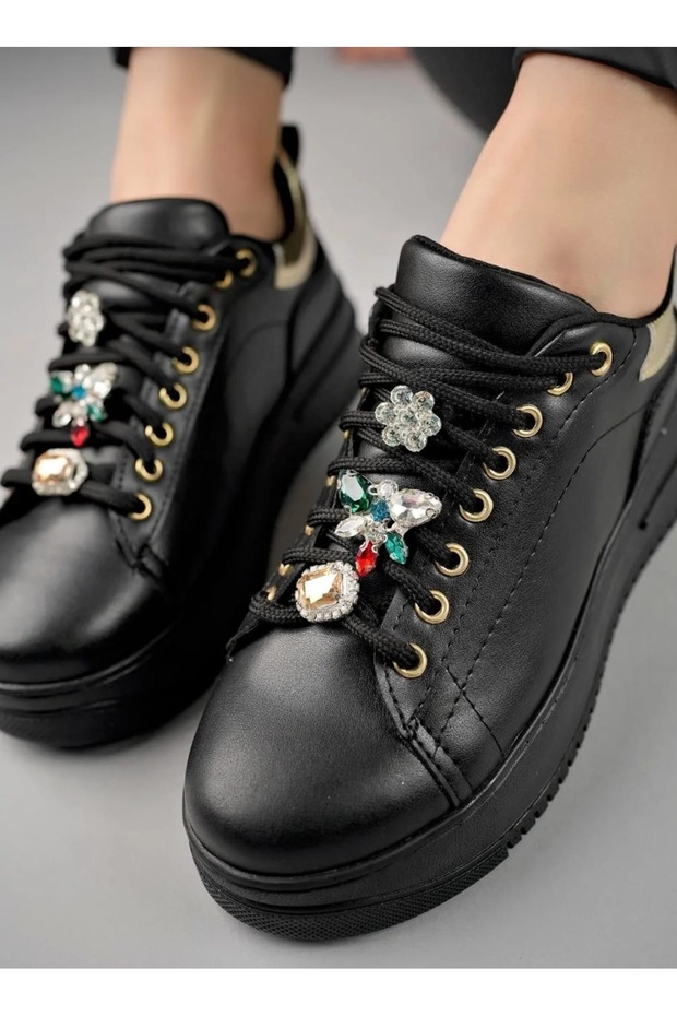SİYAH TAŞLI YÜKSEK TABANLI ORTOPEDİK SNEAKER - 3