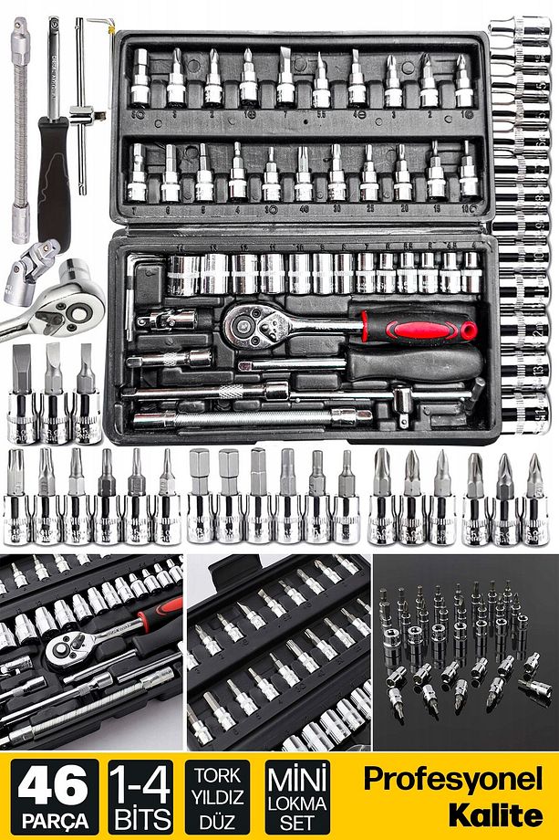 Yüksek Kalite 46 Parça Mini Lokma Takımı Otomatik Cırcırlı 1/4"   Kombinasyon Alet Seti - 3
