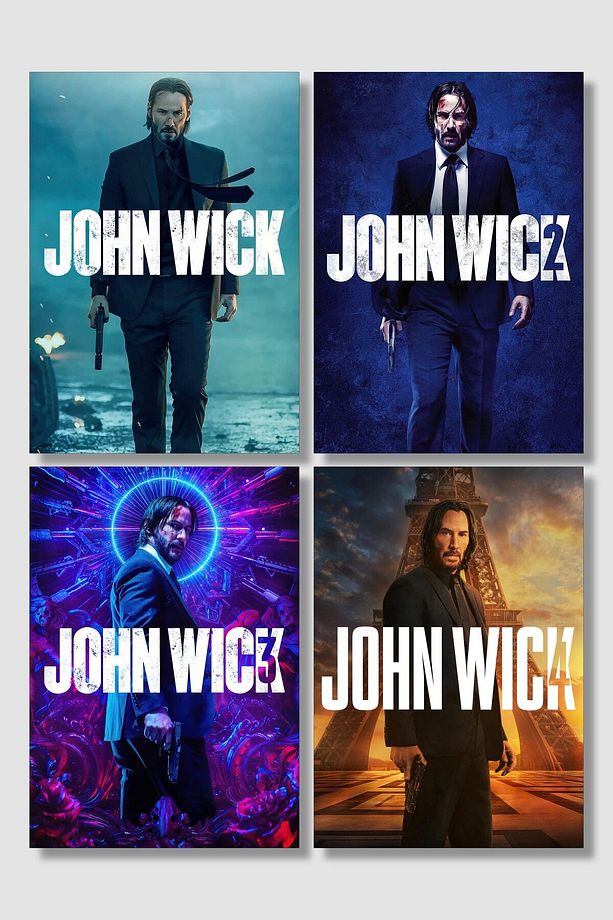 John Wick 4'lü Film Posteri Seti Yüksek Kaliteli Kalın Parlak Kuşe Kağıdı - 1