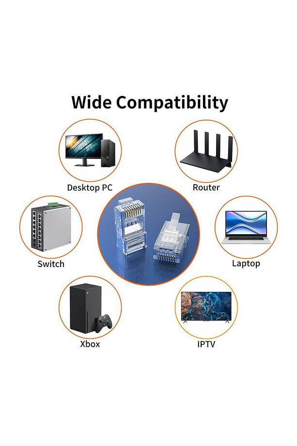 - 50 Adet - 3U" Gold Plated CAT6 RJ45 Konnektör 8P8C Ethernet Kablo Ucu Modüler Fiş Jak - 6