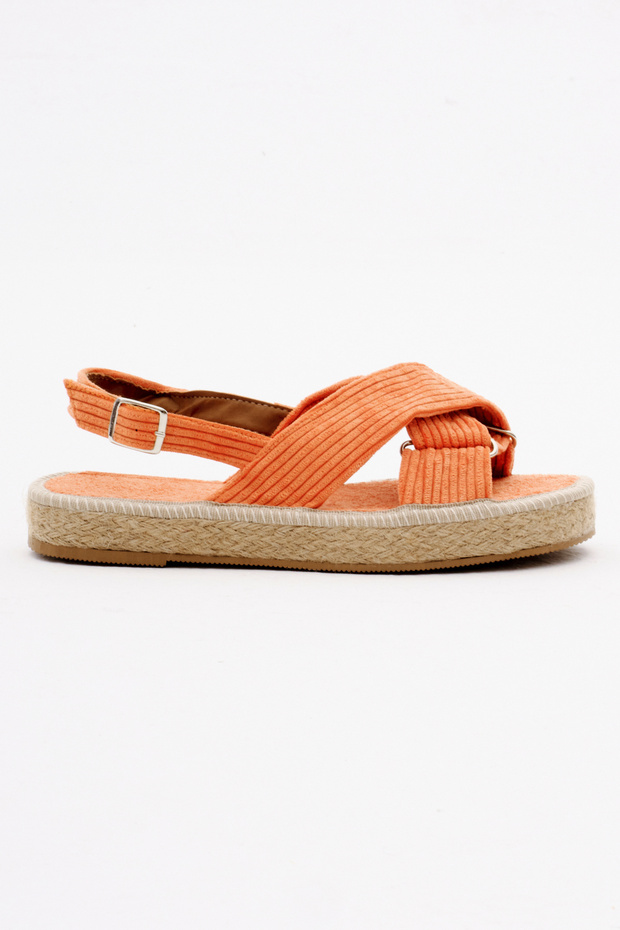 Women's Orange Cross-Strapped Ankle Strap Straw Knitwear Sandals