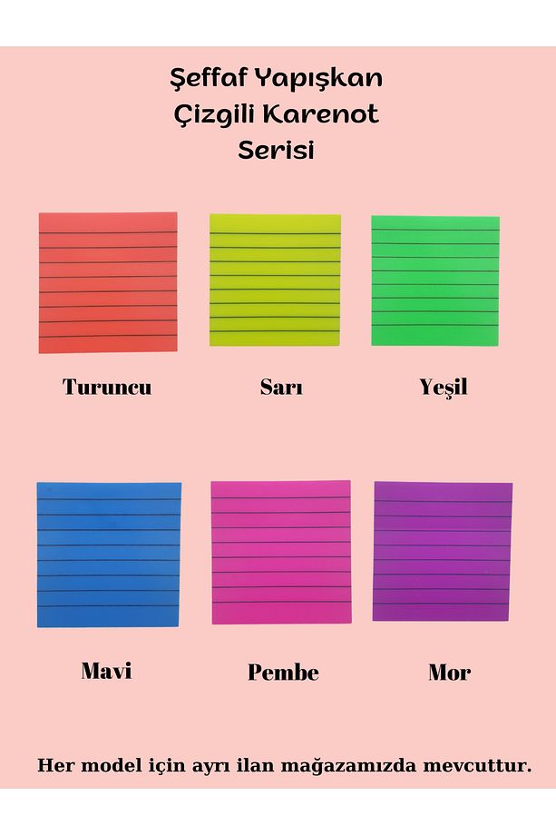 Şeffaf Renkli Postit Yapışkan Post-it Not Kağıdı Çizgili Karenot Sarı - 5