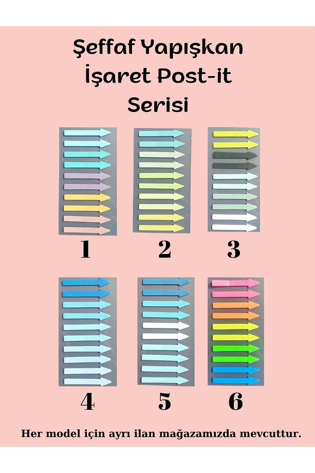Şeffaf Renkli Postit Yapışkan Not Kağıdı İşaret Post-it 6 - 6