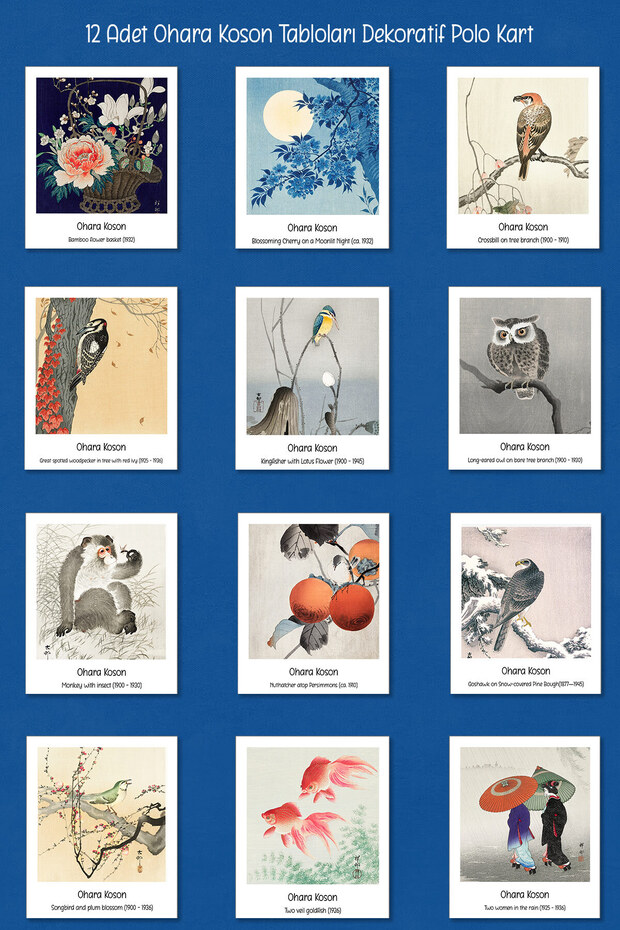 Ohara Koson Paintings - 12 Decorative Polo Cards - Wire Board or Cork Board Decoration