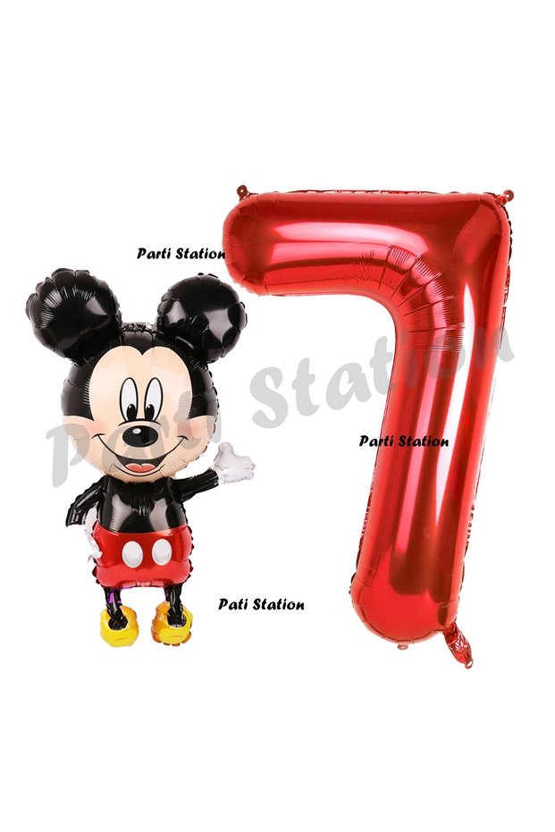 7 Year Old Birthday Mickey Mouse Balloon Set - Concept and Red Number Balloon
