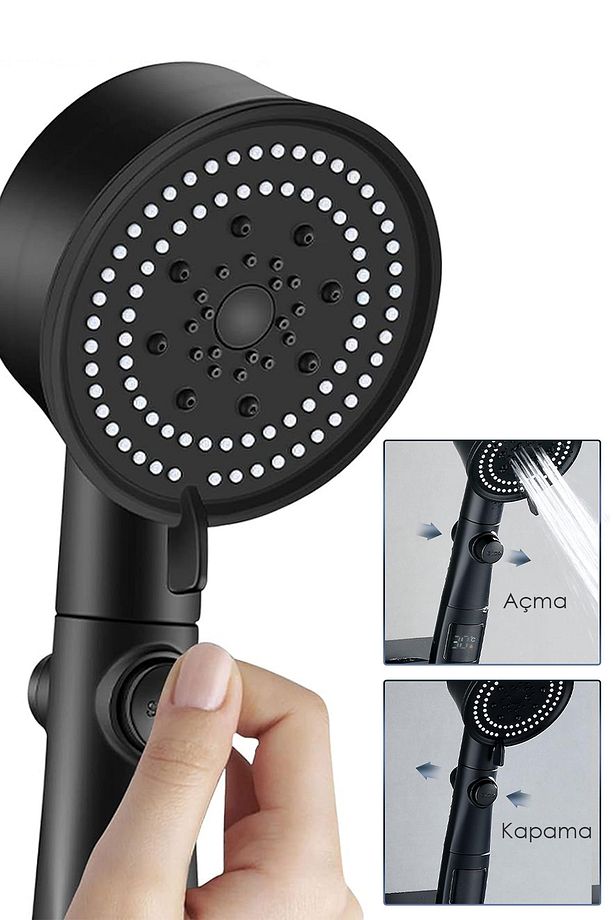 Turbo Duş Başlığı Tasarruflu Tazyikli Banyo Fiskiyesi Pervaneli Yüksek Basınçlı El Dusu Başlık - 5
