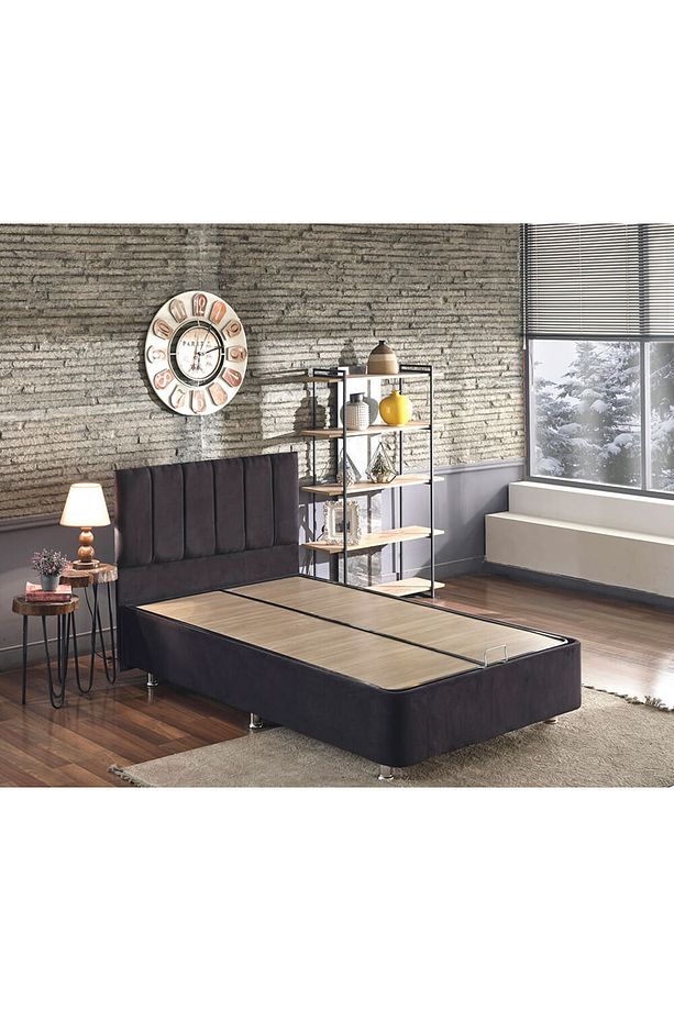 Niron Ela Baza Ve Başlık Seti -120x200 Cm Tek Kişilik Siyah Kumaş Baza Ve Başlığı Silinebilir Soho K - 3