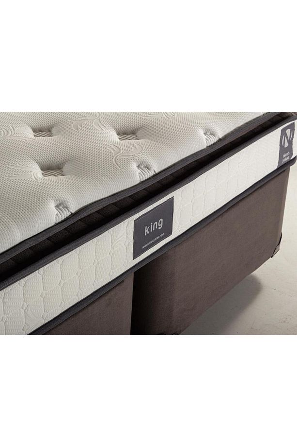 Niron King Yatak Seti 80x180 Tek Kişilik Yatak Baza Başlık Takımı Füme - 6