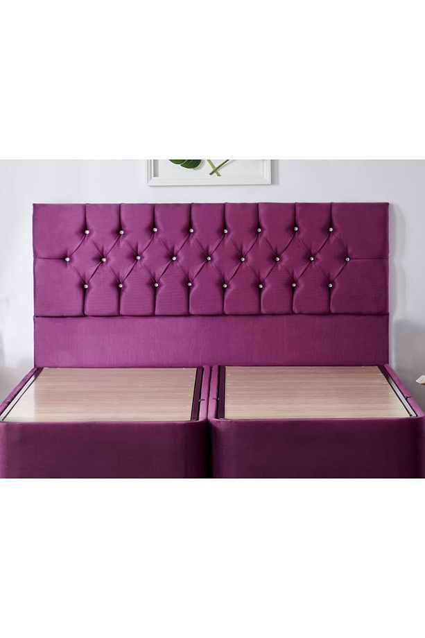 Niron Violet Başlık - Çift Kişilik Yatak Başlığı, Taşlı Kapitoneli Mor Kumaş Baza Başlığı - 1