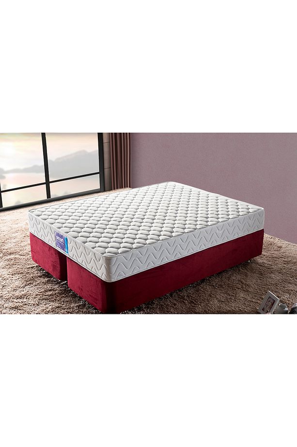 Smart Yatak Baza Başlık Seti Çift Kişilik Full Ortopedik Sert Yatak Bordo Baza Taşlı Başlık Takımı - 3