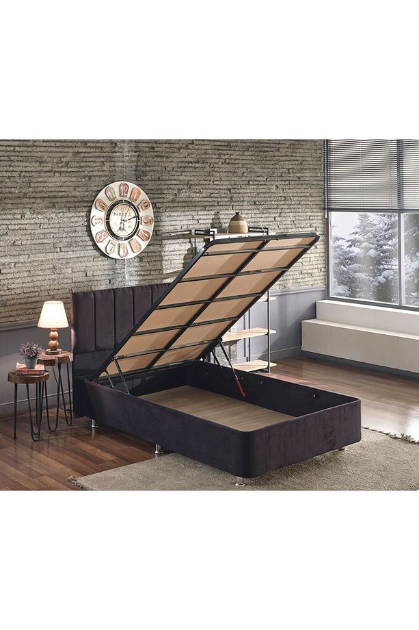 Niron Ela Baza Ve Başlık Seti -120x200 Cm Tek Kişilik Siyah Kumaş Baza Ve Başlığı Silinebilir Soho K - 1