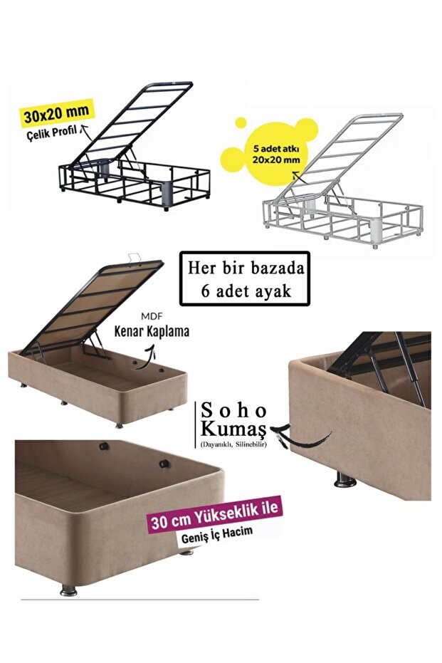 Niron Polo Tek Kişilik Baza Ve Başlık Seti - Sütlü Kahve Kumaş, Metal Iskelet Baza Ve Başlığı - 7