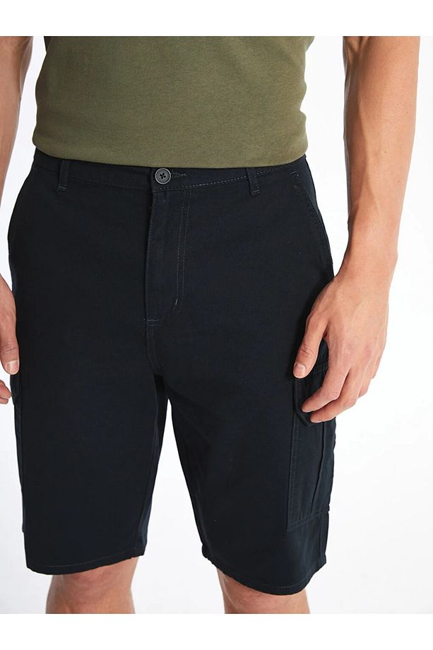 LCW Casual Koyu Lacivert Standart Kalıp Gabardin Erkek Kargo Şort - 5