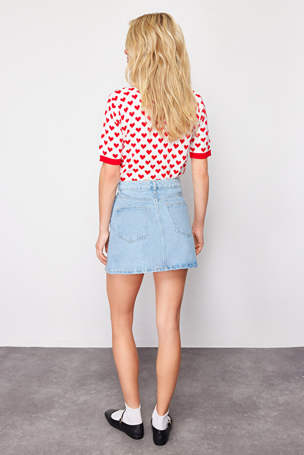 Limited Edition Açık Mavi Yırtmaçlı Mini Denim Etek TWOSS23ET00347 - 12