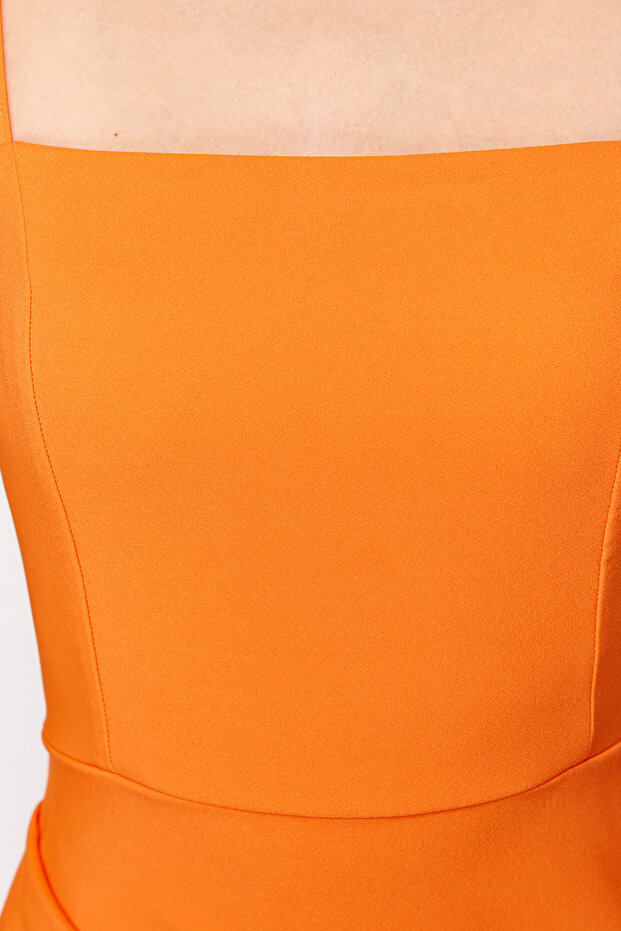 Oranžové tkané dlouhé elegantní večerní šaty TPRSS24AE00144 - 5