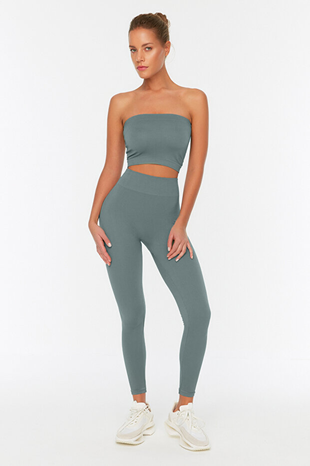 Haki Seamless/Dikişsiz Tam Boy Örme Spor Tayt TWOAW20TA0071 - 8