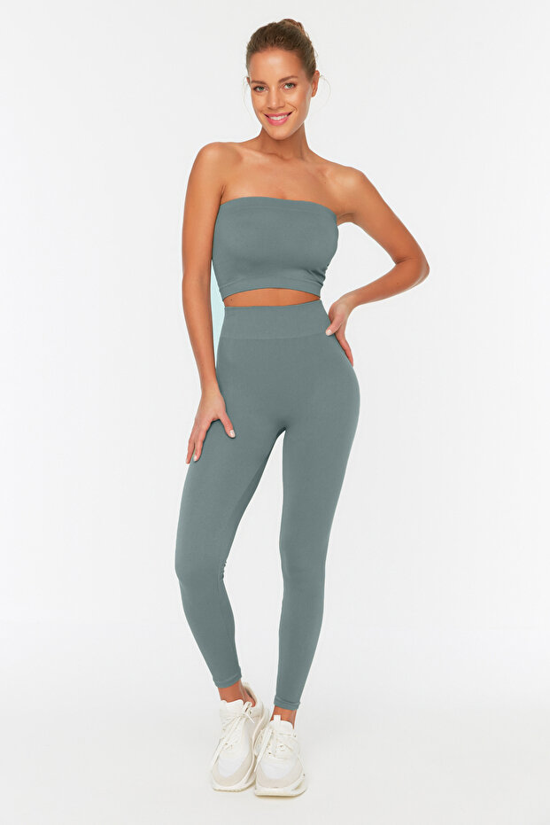Haki Seamless/Dikişsiz Tam Boy Örme Spor Tayt TWOAW20TA0071 - 7