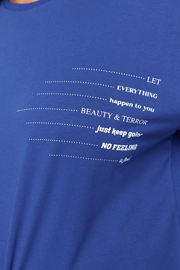 Mavi Bisiklet Yaka slogan Baskılı %100 Pamuk Örme Büyük Beden T-shirt Elbise TBBSS23AH00162 - 5
